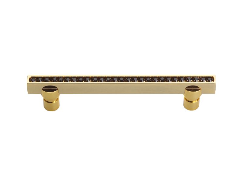 Nábytková úchytka Mimoza 96 mm s čiernými kryštálmi s poťahom 24k zlata - Rozměr: 160mm