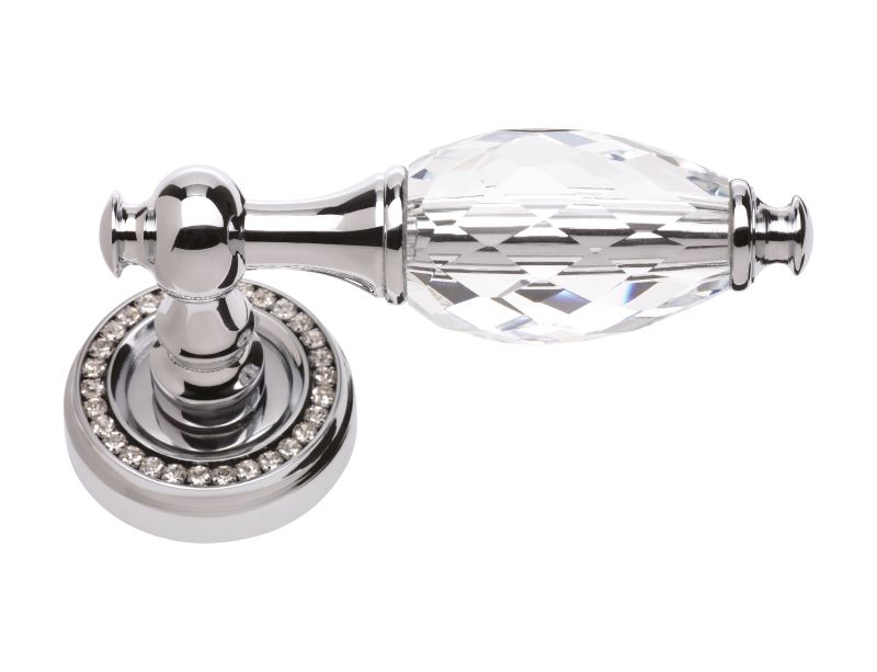 Dveřní klika Bebek s čirým krystalem, bez krystalů v rozetě s potahem 24k zlata