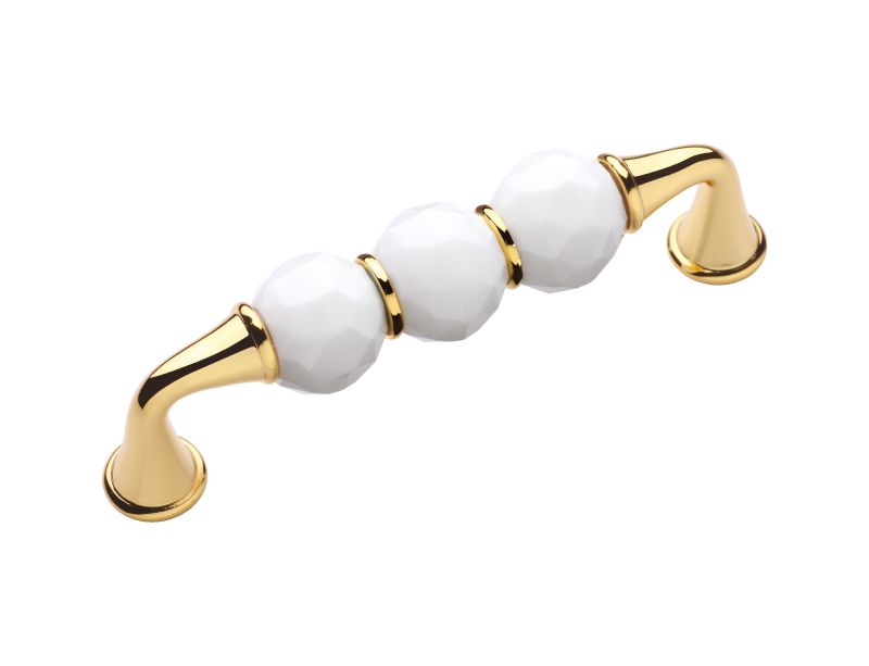 Nábytková úchytka Bebek bílý krystal  64mm s potahem 24k zlata