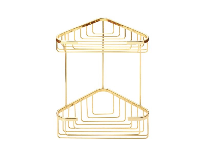 Mosazná polička do sprchy rohová dvojitá