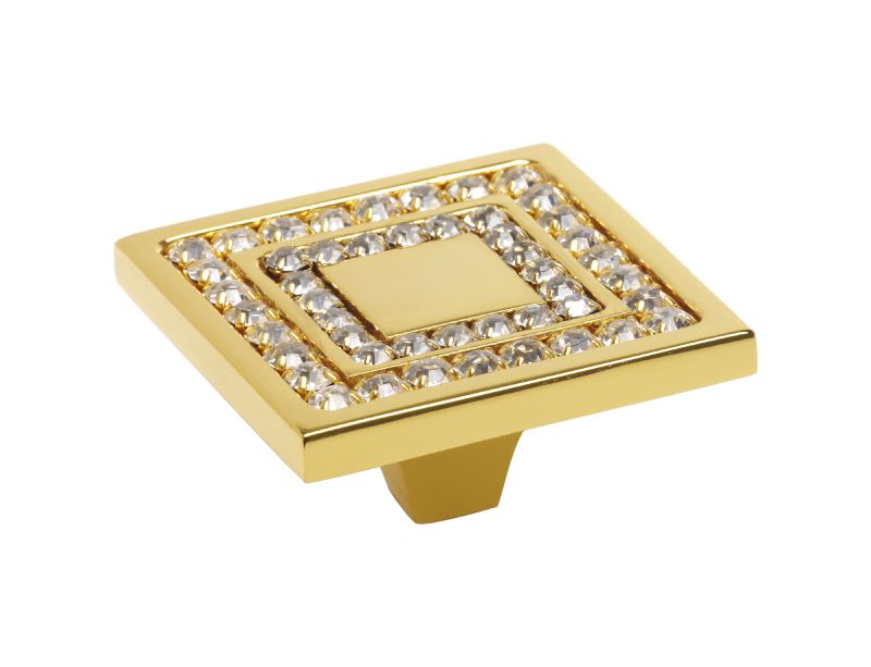 Nábytková knopka Almara 50x50 mm 2 rady kryštálov s poťahom 24k zlata