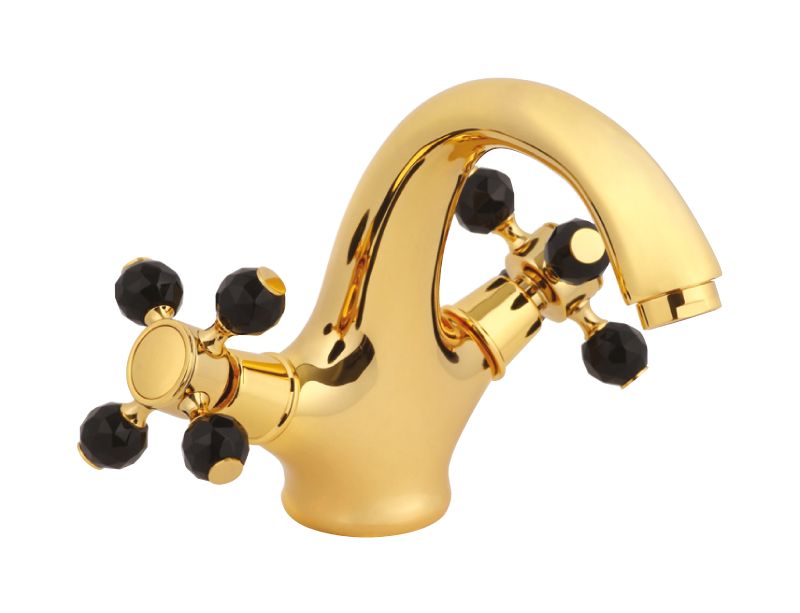 Umývadlová batéria  Bebek hladká s poťahom 24k zlata + čierny kryštál